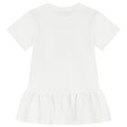 Girls White Teddy Bear Logo Dress, 1, hi-res