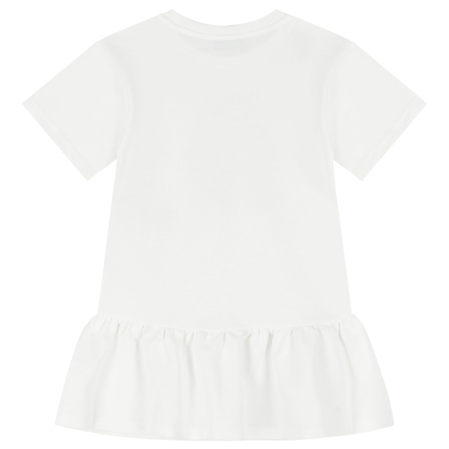 Girls White Teddy Bear Logo Dress, 1, hi-res