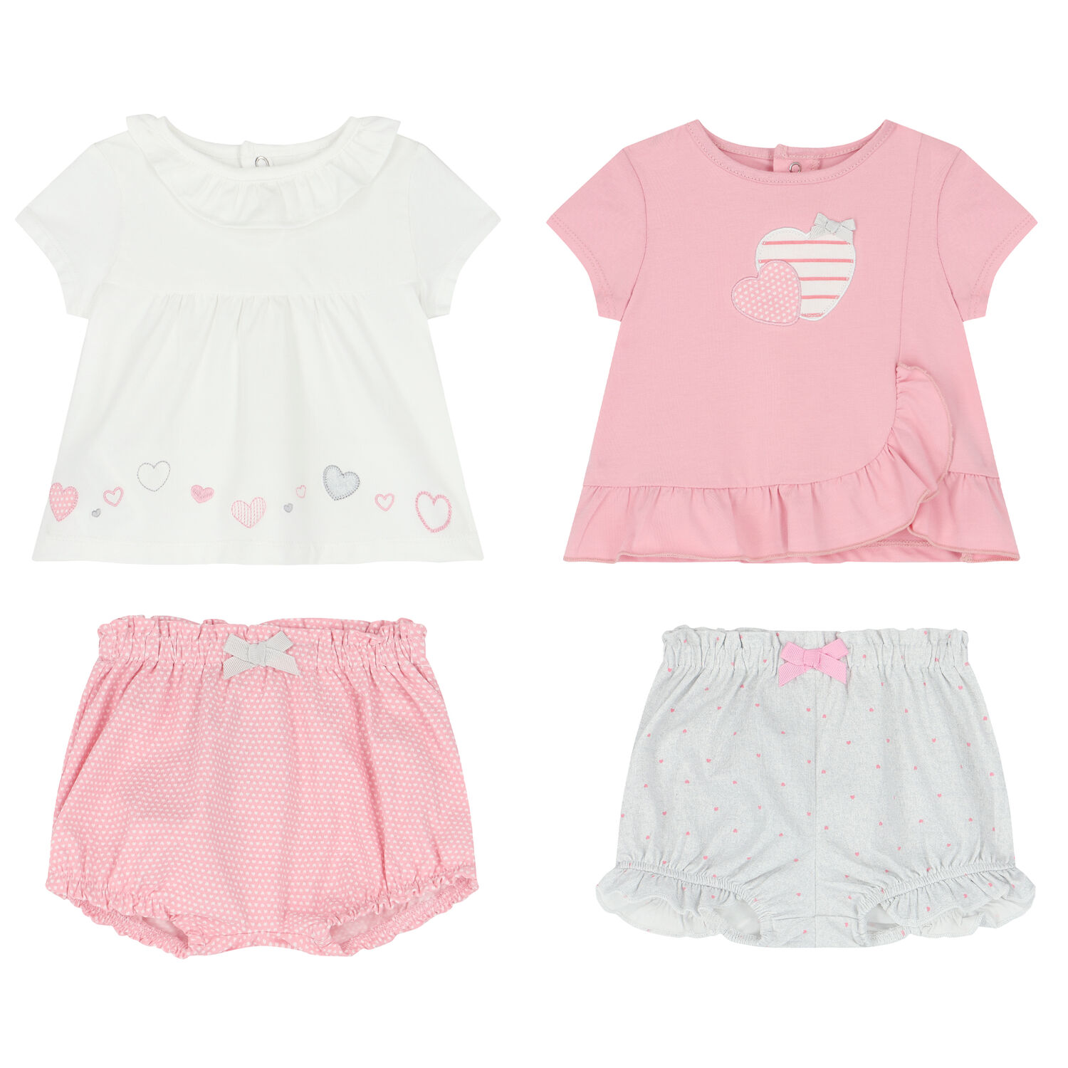 Baby Girls Pink Heart Shorts Set (4 Piece), 2, hi-res image number null