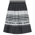 Girls Black & Silver Logo Pleated Skirt, 1, hi-res