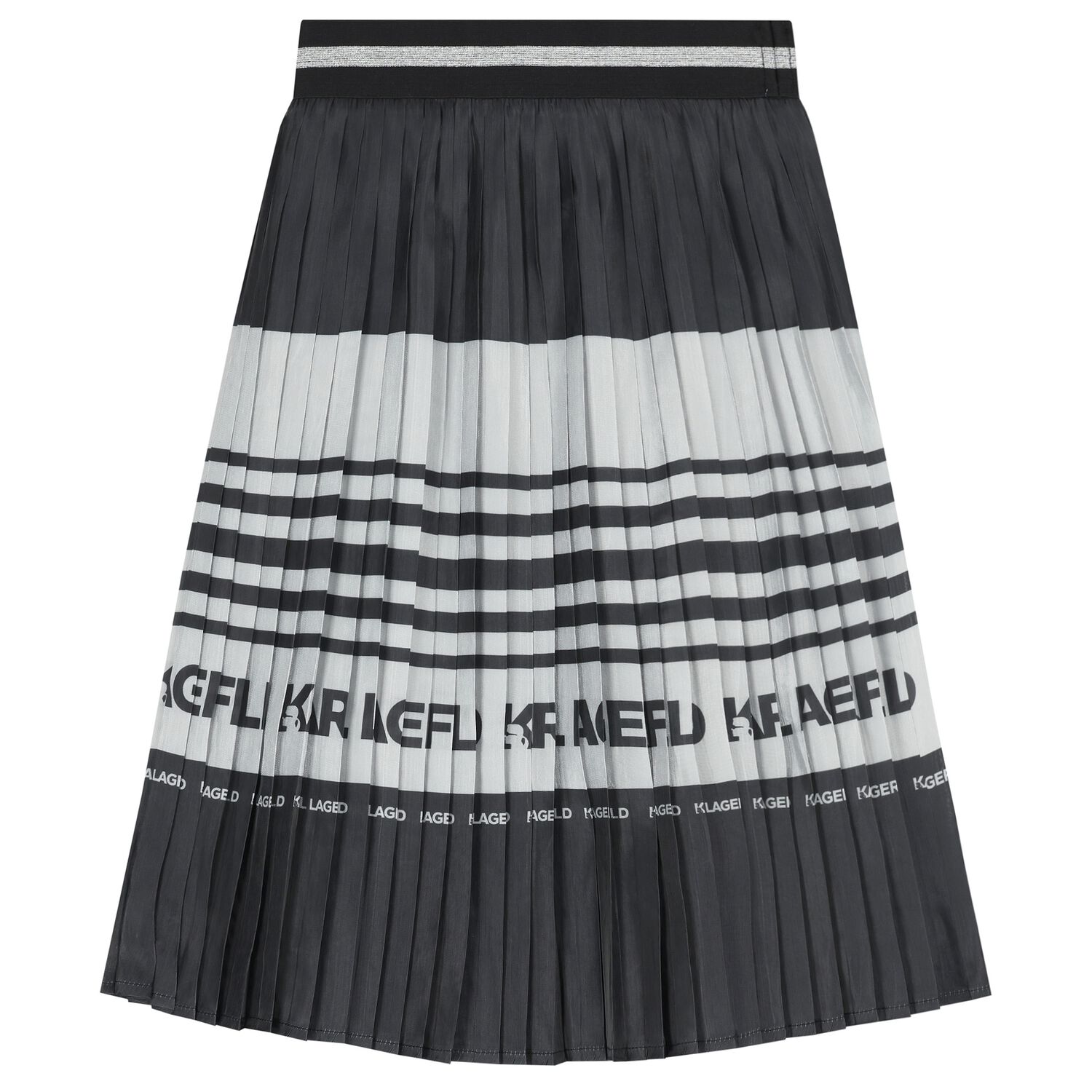 Girls Black & Silver Logo Pleated Skirt, 1, hi-res