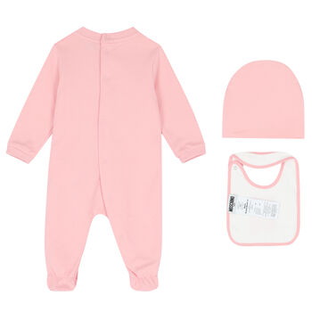 Pink Teddy Logo Babygrow, Hat & Bib Gift Set
