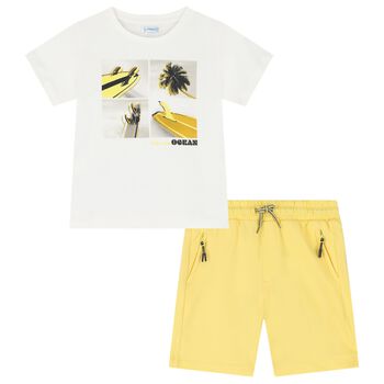 Boys White & Yellow Surfing Board Shorts Set