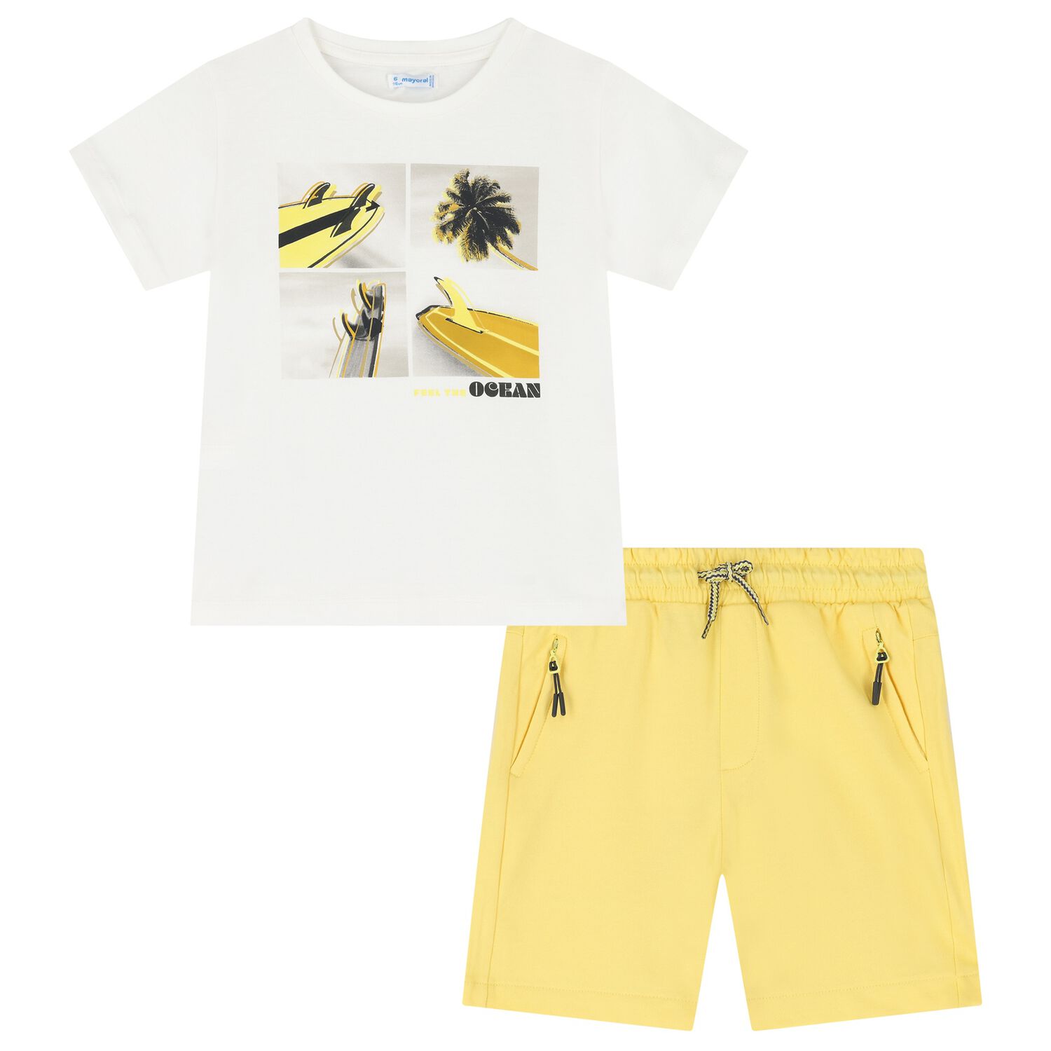 Boys White & Yellow Surfing Board Shorts Set, 2, hi-res image number null