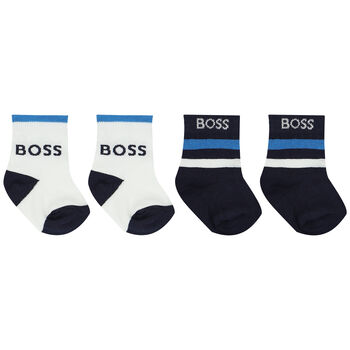 Baby Boys Navy Blue, White & Blue Logo Socks (2 Pack)
