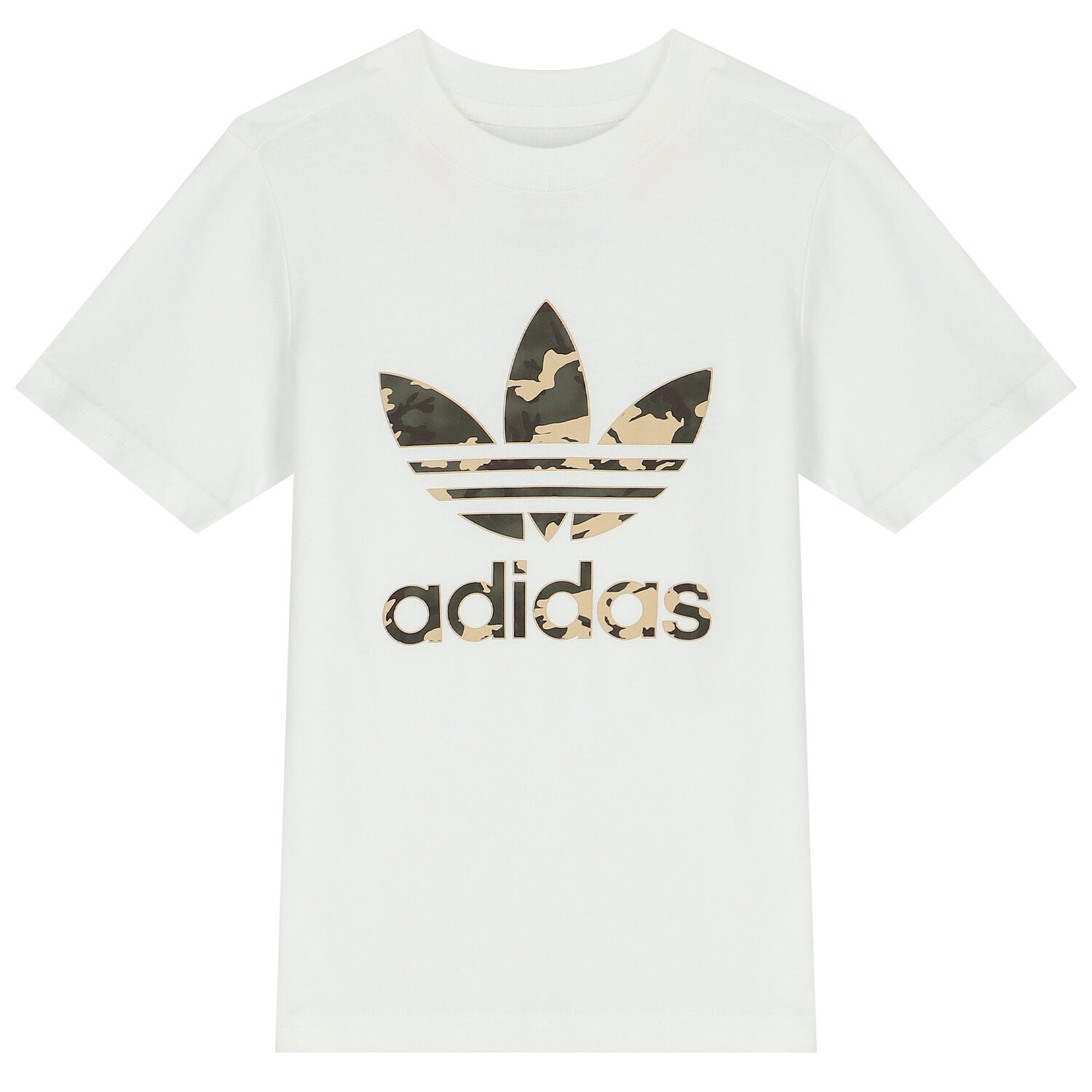 White & Khaki Green Trefoil Shorts Set, 1, hi-res