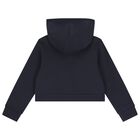 Girls Navy Blue Logo Hooded Zip Up Top, 1, hi-res