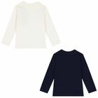 Boys Ivory & Navy Long Sleeve Tops ( 2-Pack ), 1, hi-res