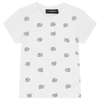 Girls Mini Me White Rhinestones Logo T-Shirt
