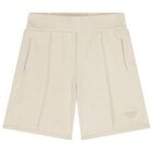 Boys Beige Logo Shorts, 1, hi-res