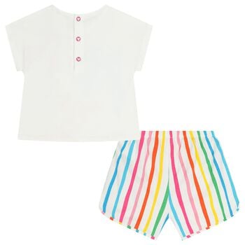 Girls White Bow Striped Shorts Set
