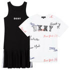 Girls Black & White Logo Dress Set, 1, hi-res