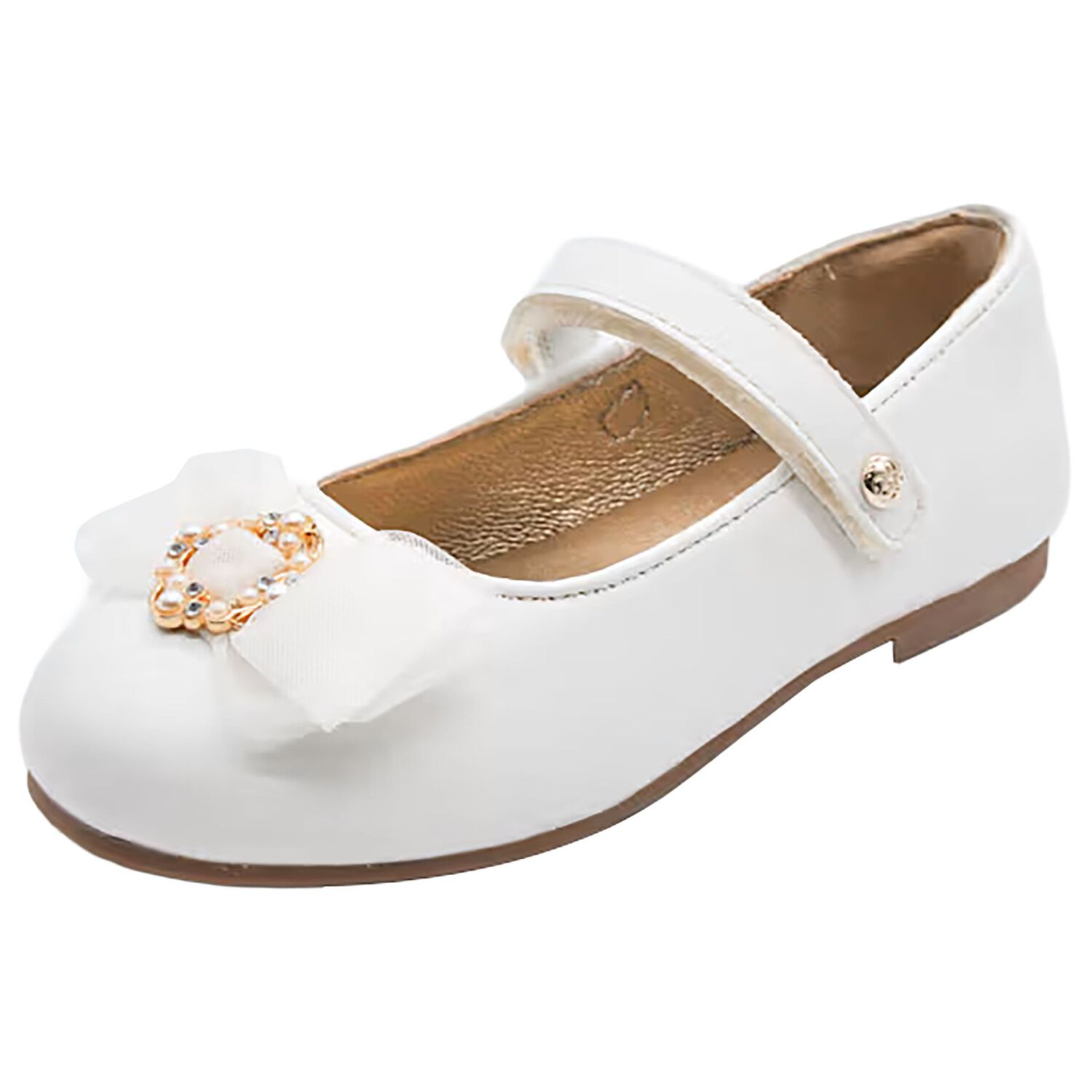 Girls White Leather Tulle Bow Shoes, 2, hi-res