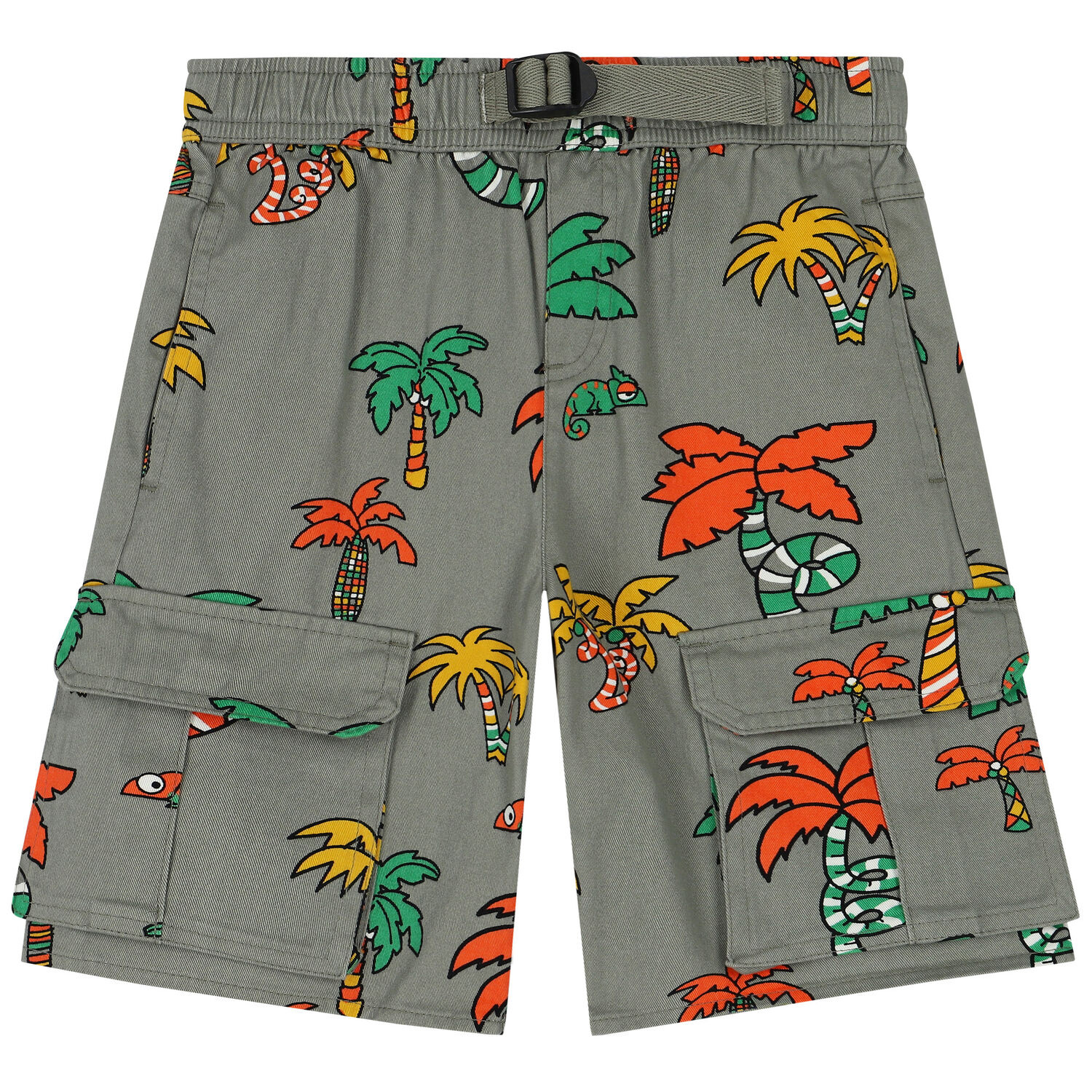 Boys Khaki Chameleon & Palm Tree Shorts, 1, hi-res
