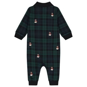 Baby Boys Green & Black Tartan Romper