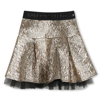 Girls Gold Logo Pleated Skirt