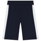Younger Boys Navy Blue & White Logo Shorts, 1, hi-res