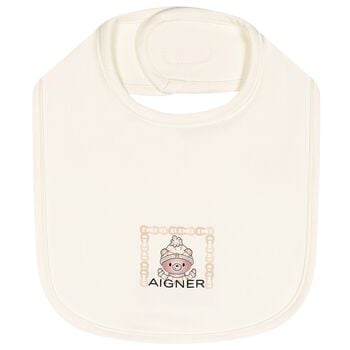 Ivory Teddy Bear Logo Baby Bib