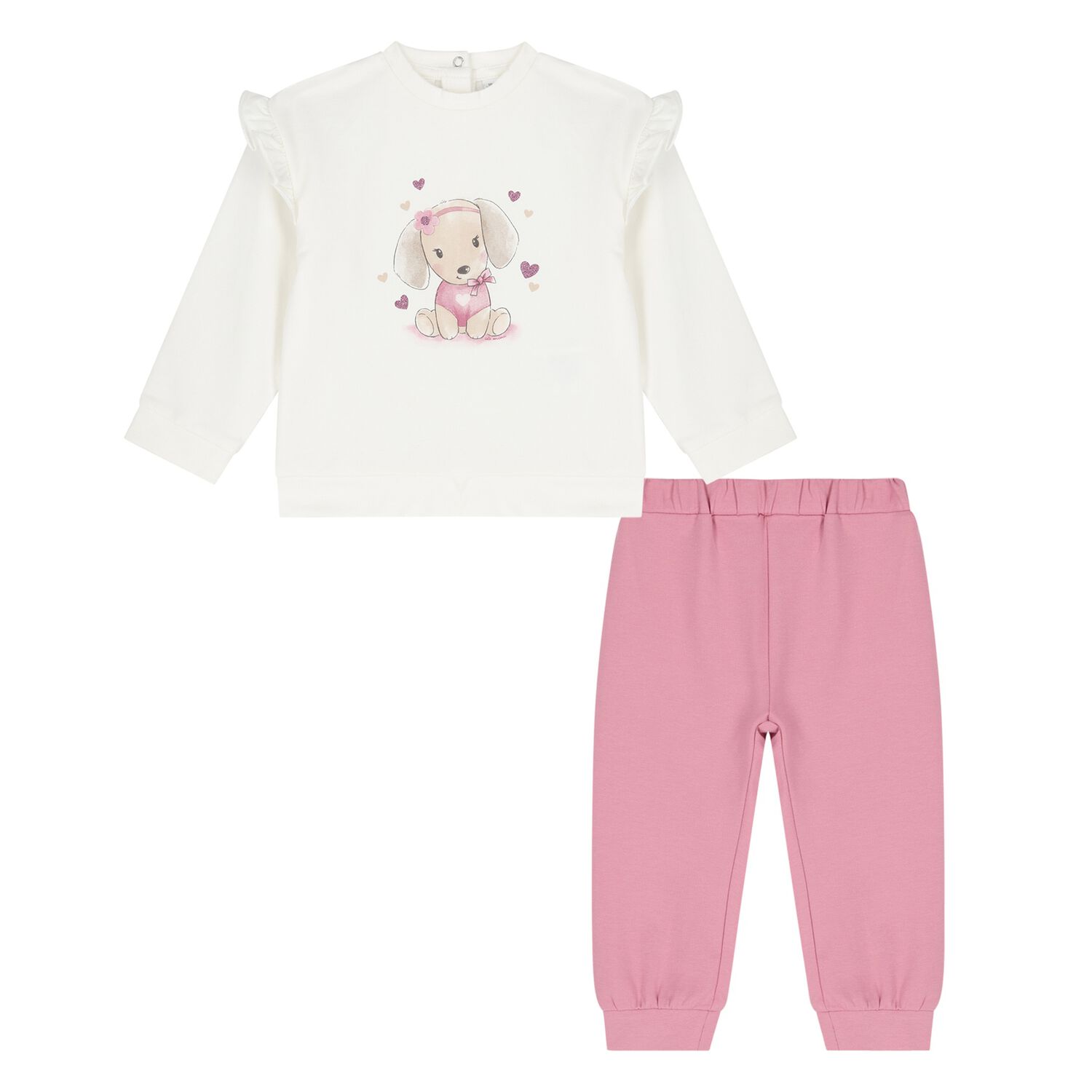 Younger Girls Ivory & Pink Tracksuit, 1, hi-res