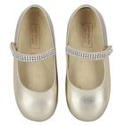 Girls Gold Swarovski Embellished Shoes, 1, hi-res