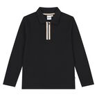 Boys Black Logo Long Sleeve Polo Shirt, 1, hi-res