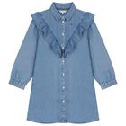 Girls Blue Ruffled Denim Dress, 1, hi-res