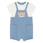 Baby Boys Blue & White Bear Romper & Hat Set, 1, hi-res