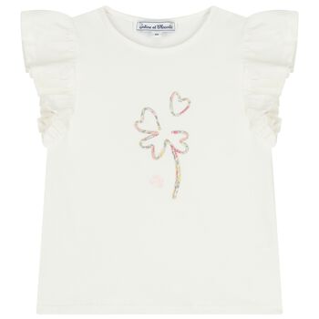 Girls Ivory Ruffled Flower Blouse