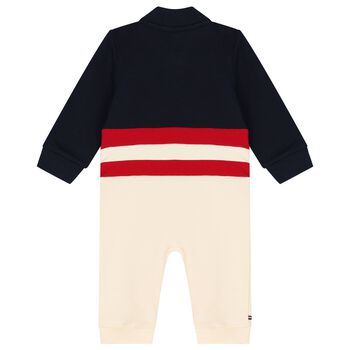 Baby Boys Navy Blue & Beige Logo Romper