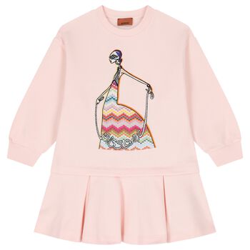 Girls Pink Embroidered Logo Dress