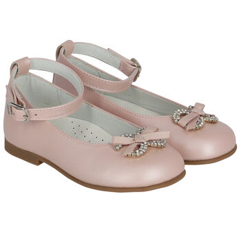 Younger Girls Pink Embellished Bow Shoes