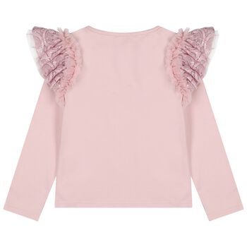 Girls Pink Sequin Lace Bow Carina Long Sleeve Top