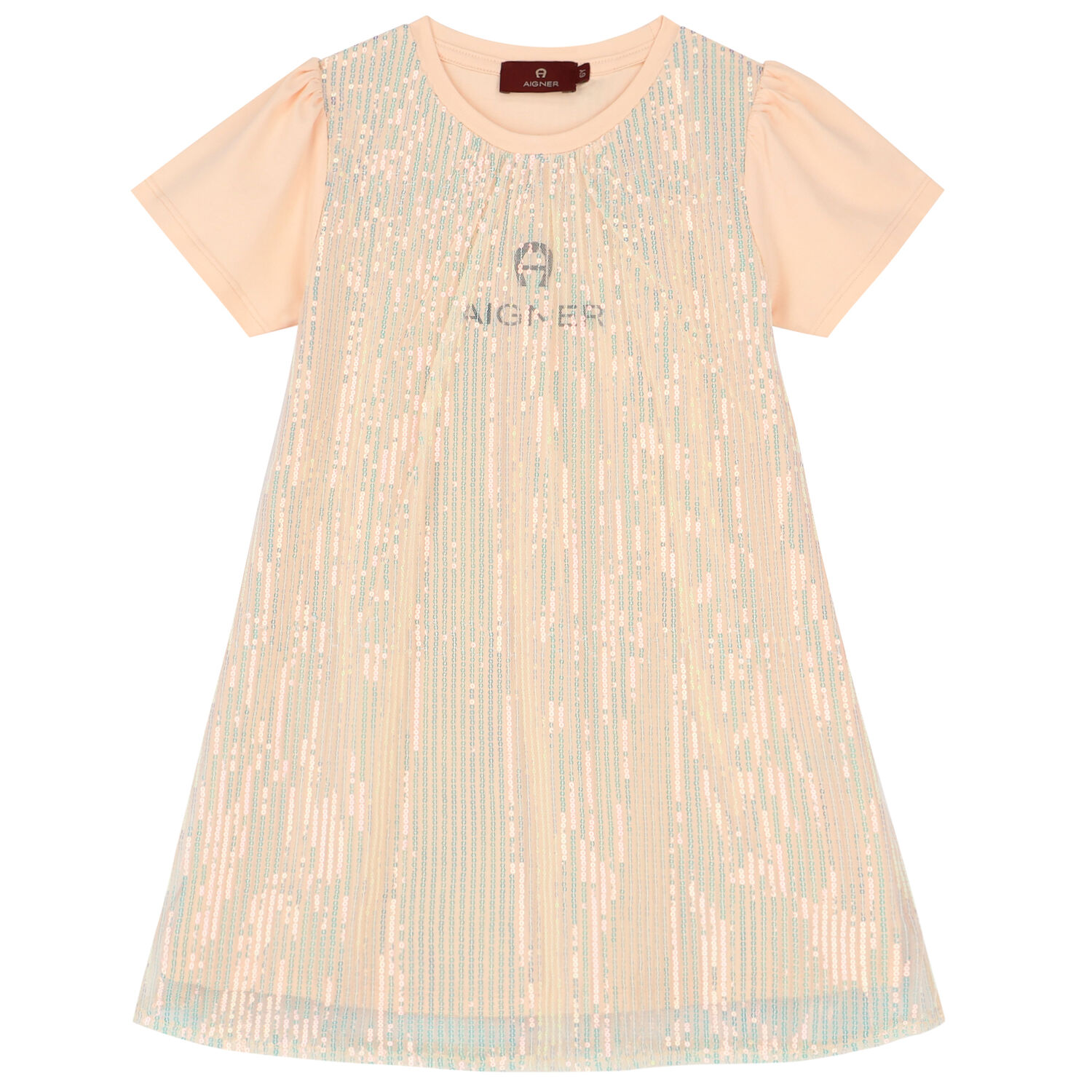 Girls Pink Sequin Logo Dress, 2, hi-res