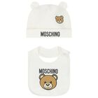 Ivory Teddy Bear Logo Hat & Bib Baby Gift Set, 1, hi-res
