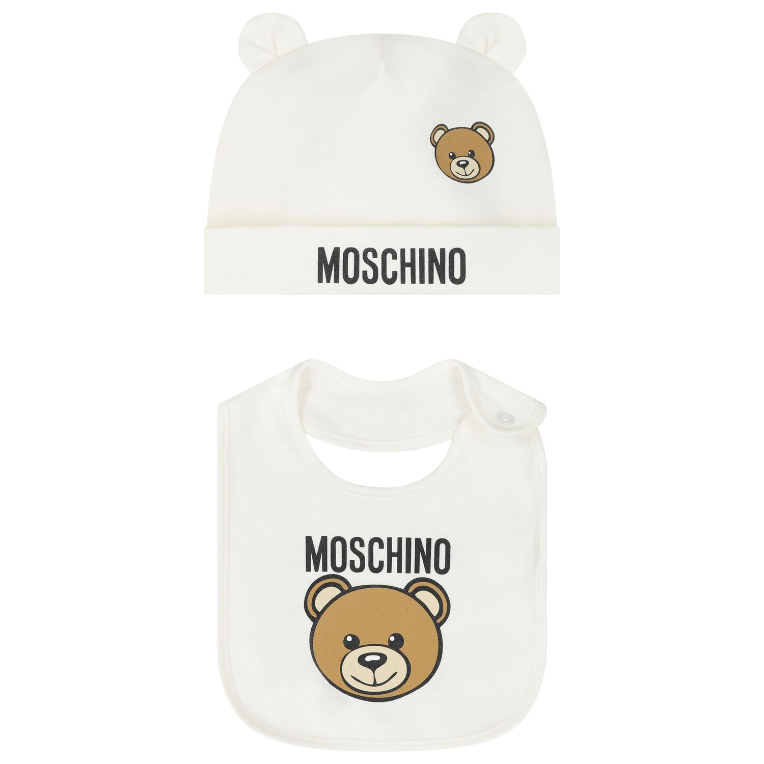 Ivory Teddy Bear Logo Hat & Bib Baby Gift Set, 1, hi-res
