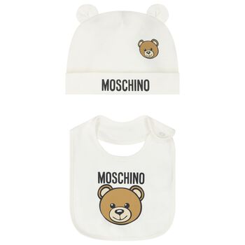 Ivory Teddy Bear Logo Hat & Bib Baby Gift Set