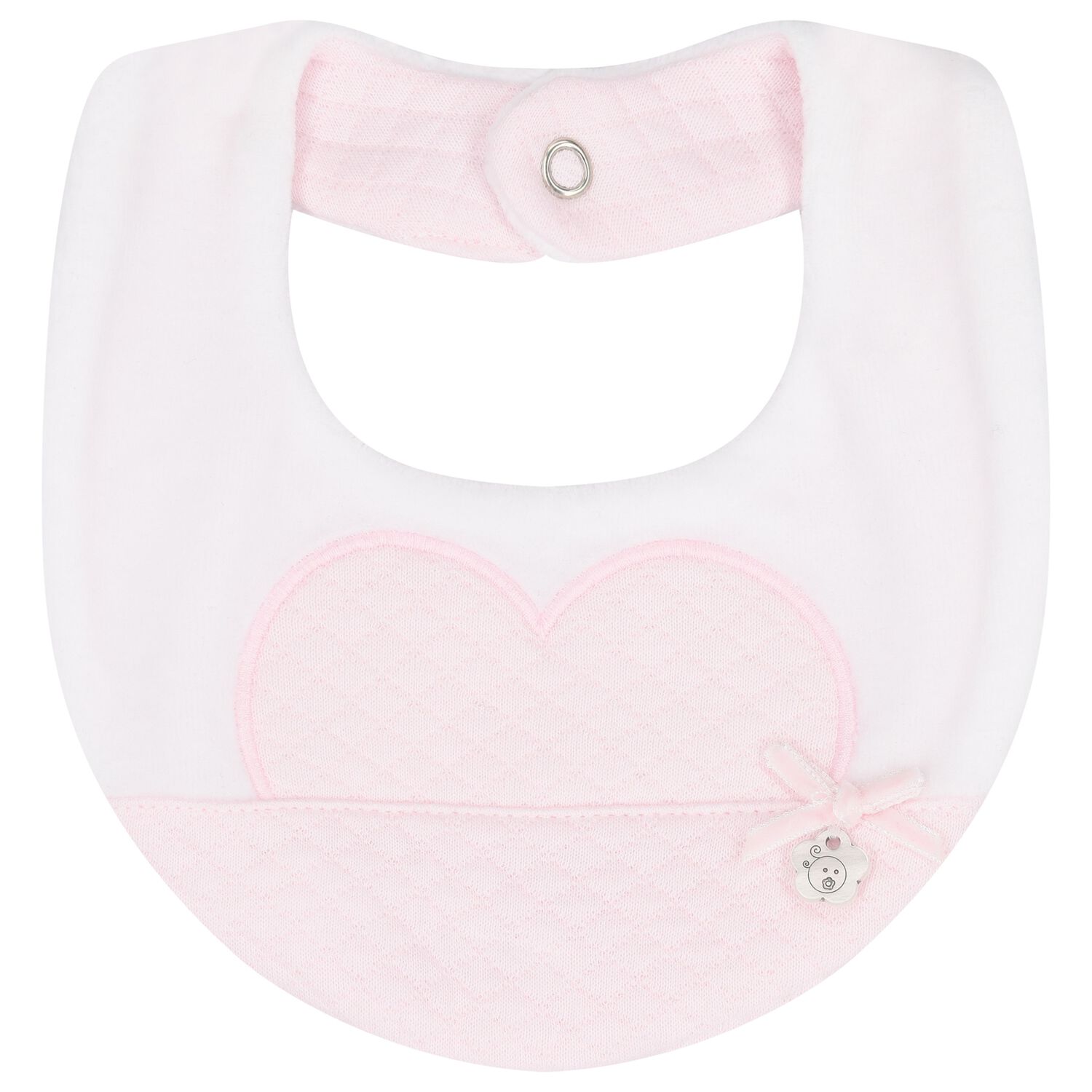 Baby Girls White & Pink Heart Bib, 2, hi-res