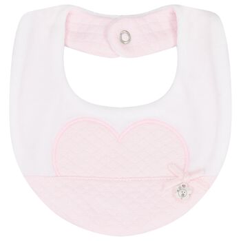 Baby Girls White & Pink Heart Bib