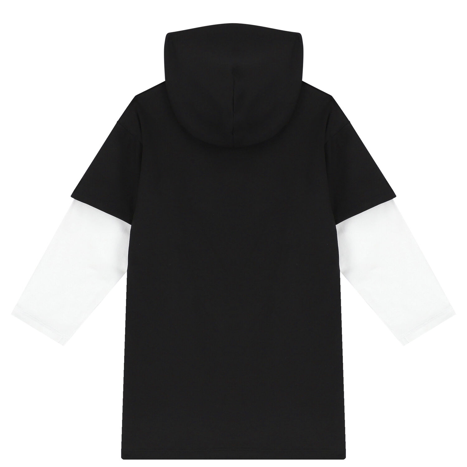 Girls Black Logo Hooded Dress, 1, hi-res