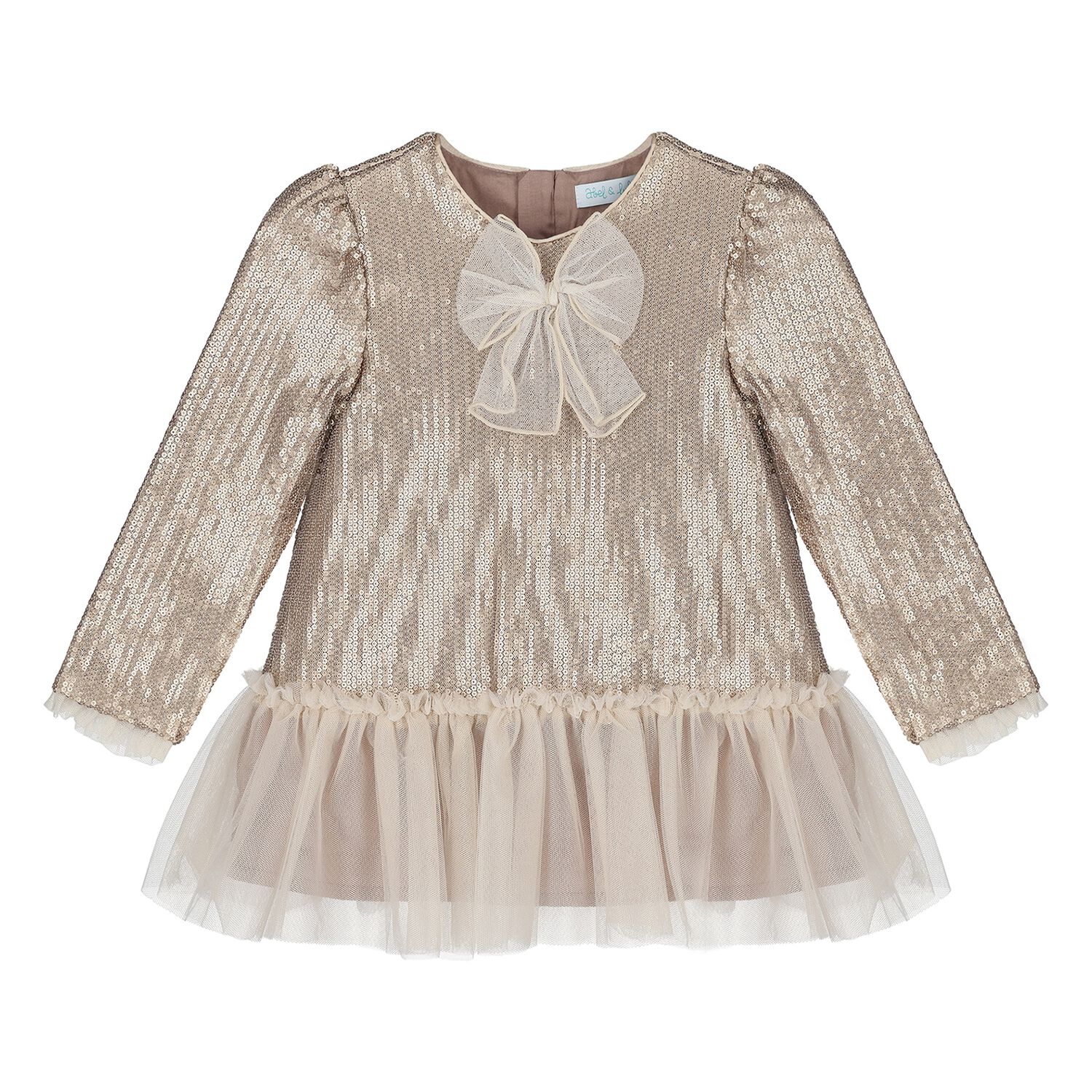 Younger Girls Gold Embellished Sequin Dress, 2, hi-res