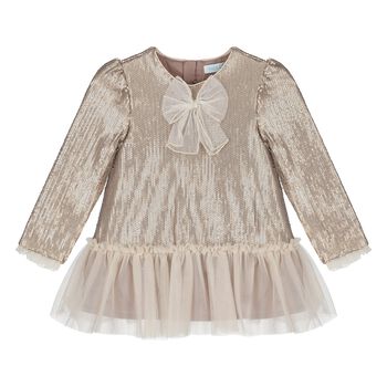 Younger Girls Gold Embellished Sequin Dress
