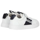 Boys White & Black Logo Trainers, 1, hi-res