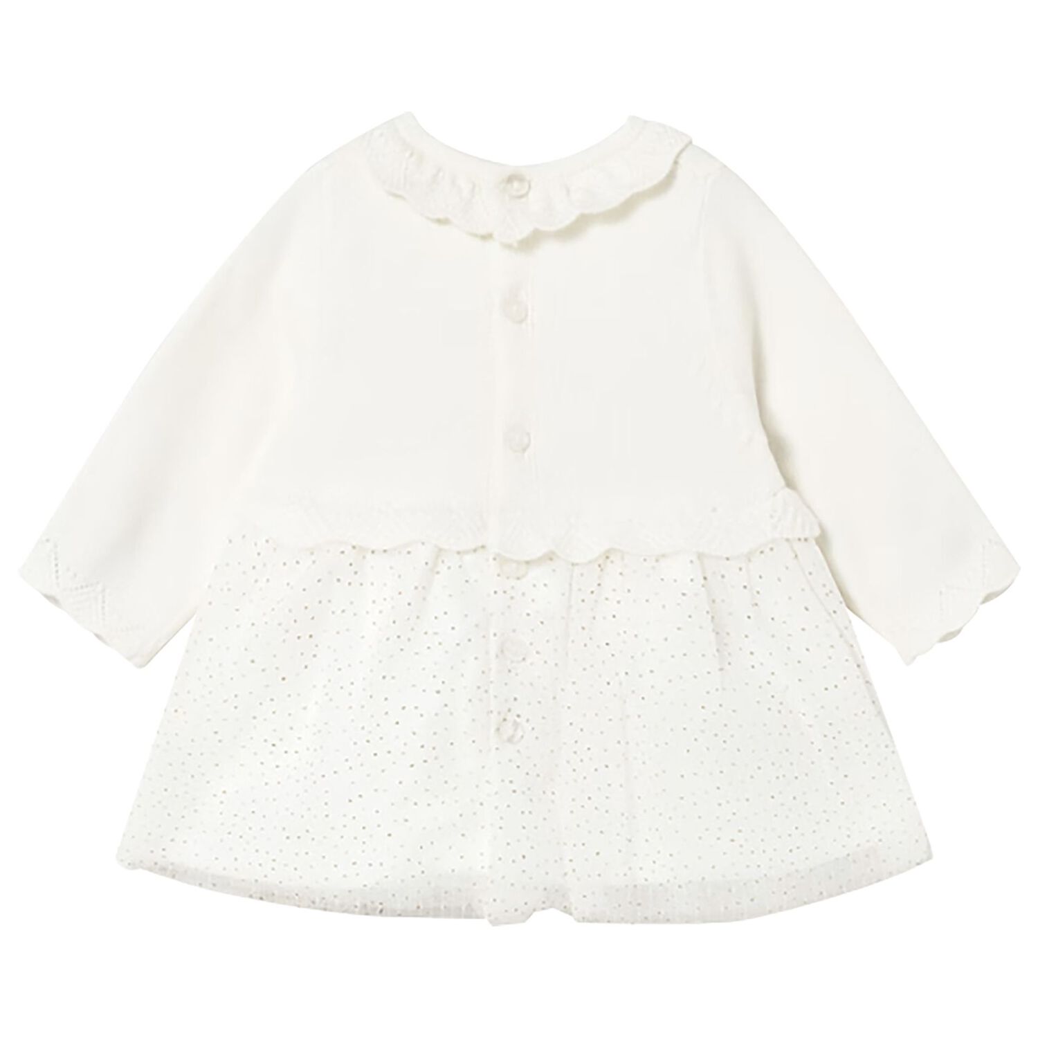Baby Girls Ivory Knitted & Tulle Dress, 1, hi-res