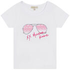 Girls White Sequin Logo T-Shirt, 1, hi-res