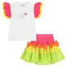 Girls Pink & Green Tiered Skirt Set, 1, hi-res