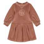 Younger Girls Pink Logo Velour Dress, 1, hi-res