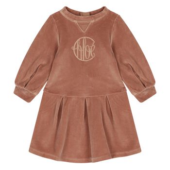 Younger Girls Pink Logo Velour Dress