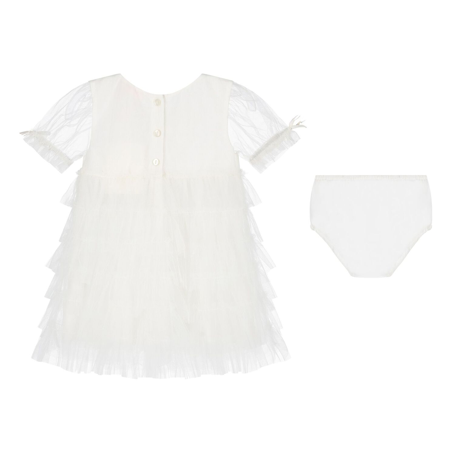 Baby Girls White Embellished Tulle Dress Set, 1, hi-res