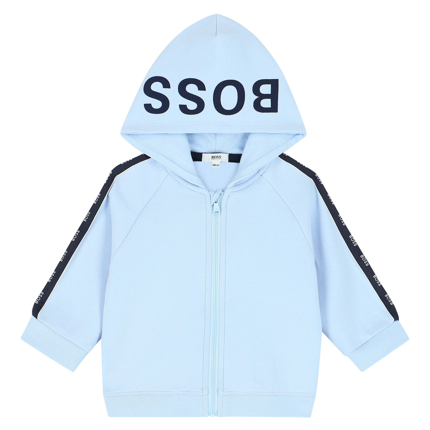 Baby Boys Blue Logo Zip Up Hooded Top, 1, hi-res