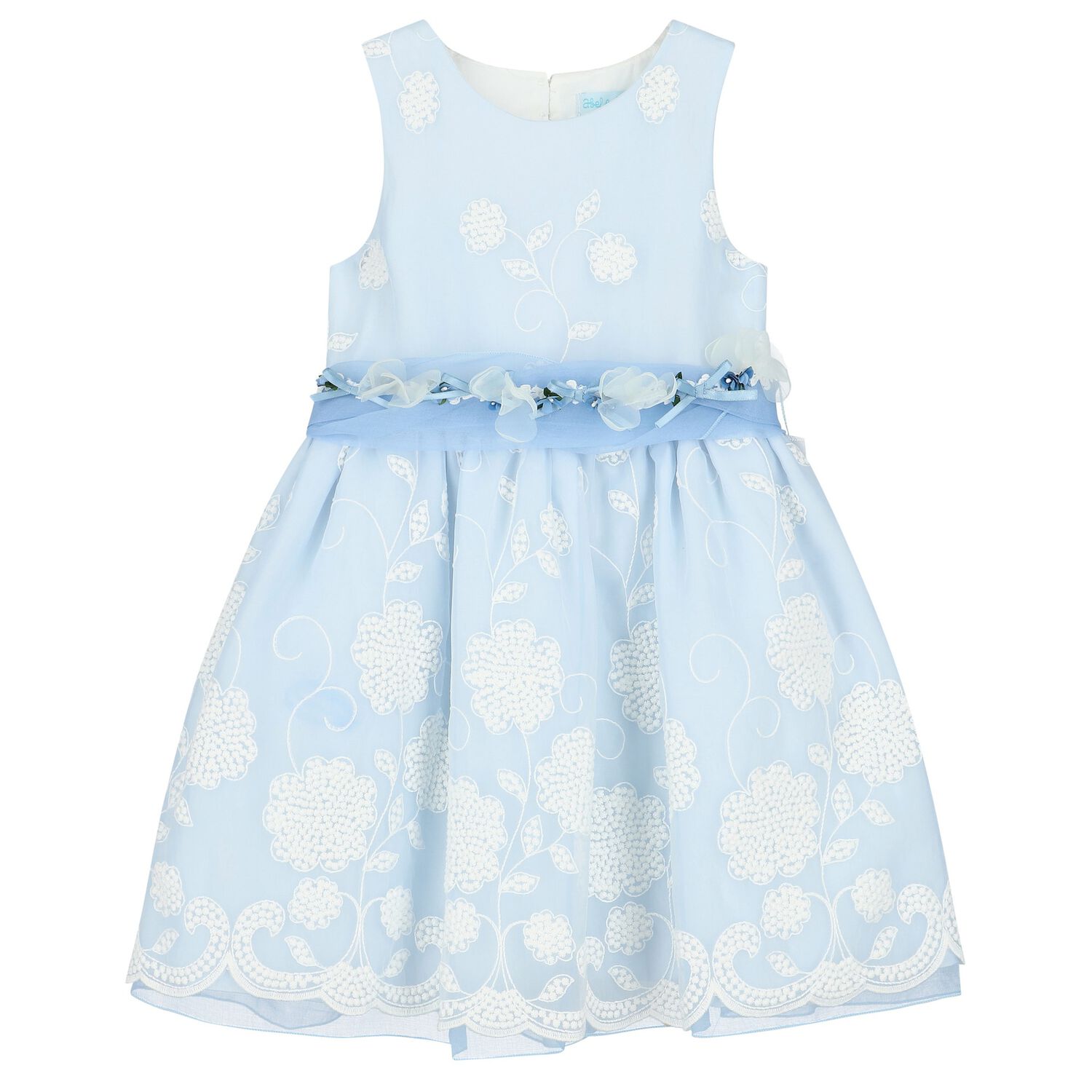 Girls Blue & White Floral Dress, 1, hi-res
